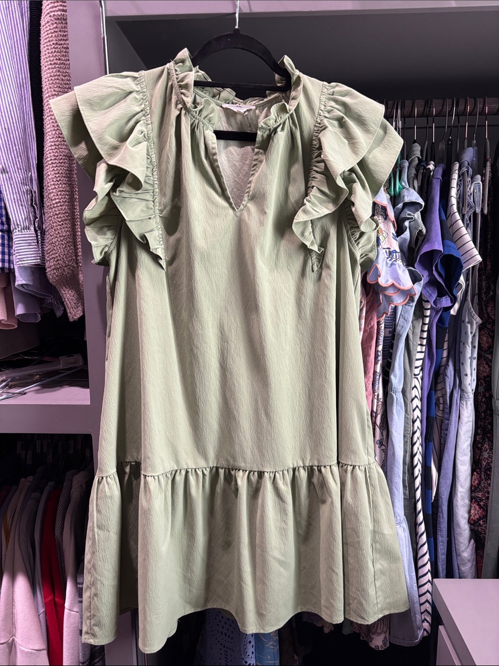 entro Light Green Ruffle Sleeve Dress